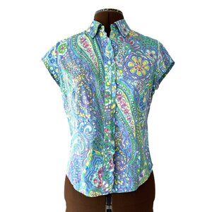 ZZ Puart Colourful Psychedelic Floral Short Sleeve Button Front